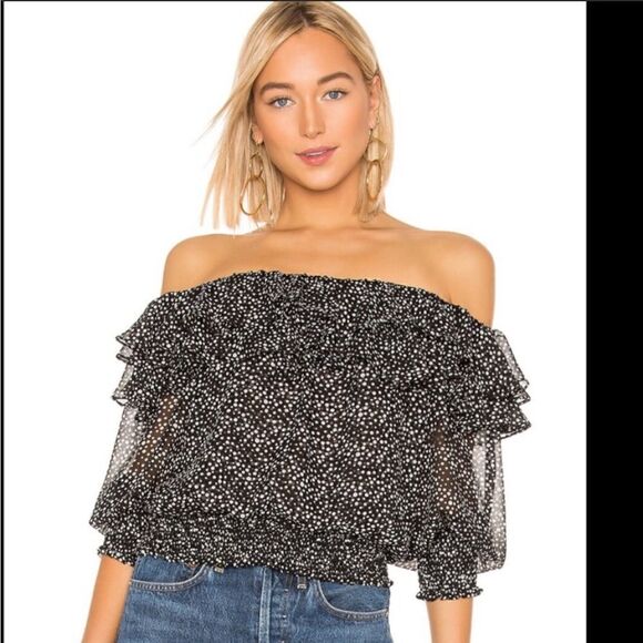 NWT MISA Los Angeles Carlan Top in Black Polka Dot - Picture 1 of 11